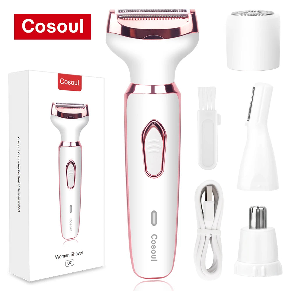 4 in 1 Electric Razor for Women Shaver Lady Shaver Body Hair Trimmer for Armpit Bikini Arm Leg Face Mustache Portable Painless